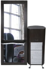 Round Profile station with large mirror and curved laminated top