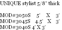 UNIQUE stylist 5/8” thick

MOD#3050S 5’ X 3’
MOD#3045S 4.5’ X 3’
MOD#3040S 4’ X 3’